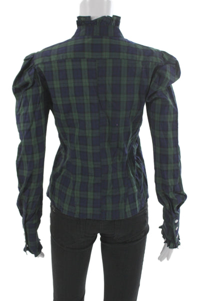Petersyn Womens Basic Plaid Cotton High Neck Button Long Sleeve Blouse Size XS