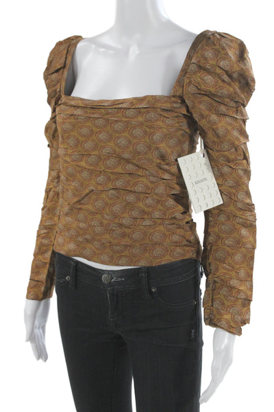 Khaite Womens Paisley Viscose Square Neck Long Sleeve Blouse Brown Size 2