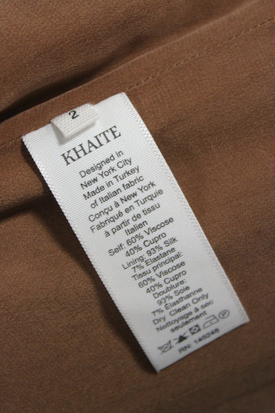 Khaite Womens Paisley Viscose Square Neck Long Sleeve Blouse Brown Size 2