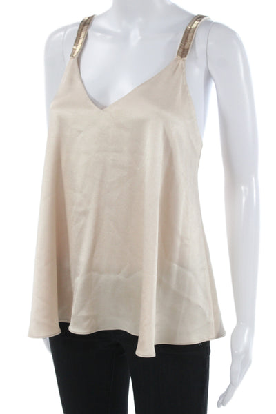 Derek Lam 10 Crosby Women Sleeveless Tank Beige Triacetate Solid Size 4
