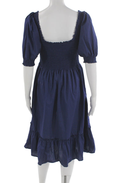 Hill House Home Women Fit & Flare Blue Cotton Square Neck Mid-Calf Dress Size M