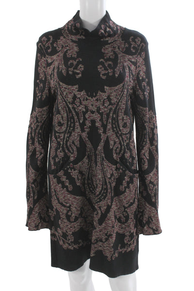 Free People Women Black Long Sleeve Sweater Dress Geometric Size M