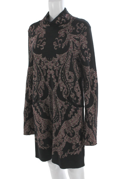 Free People Women Black Long Sleeve Sweater Dress Geometric Size M
