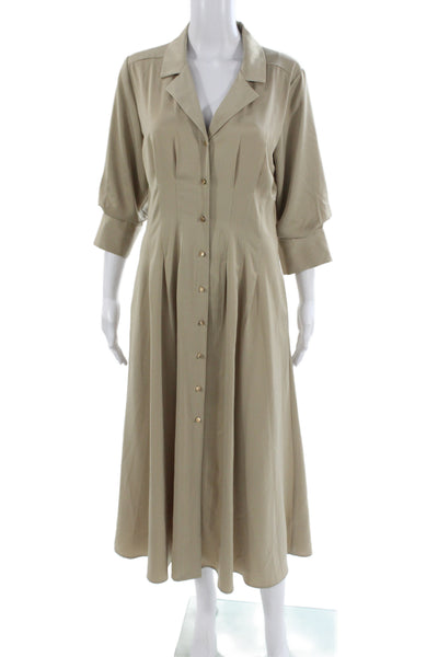 Zoe and Claire Women Shirt Dress Beige 3/4 Sleeve Midi Size L
