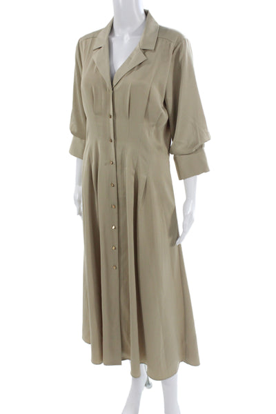 Zoe and Claire Women Shirt Dress Beige 3/4 Sleeve Midi Size L
