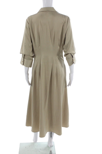 Zoe and Claire Women Shirt Dress Beige 3/4 Sleeve Midi Size L