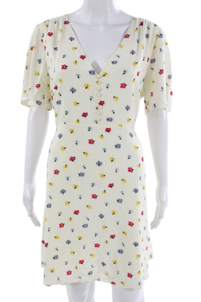 Madewell Womens Fit & Flare Floral Viscose V-Neck Short Sleeve Dress Size 10