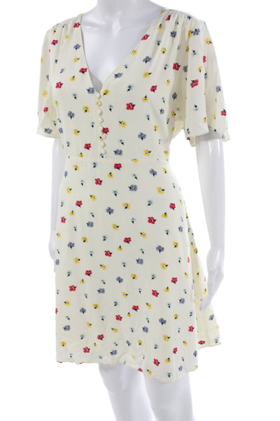 Madewell Womens Fit & Flare Floral Viscose V-Neck Short Sleeve Dress Size 10