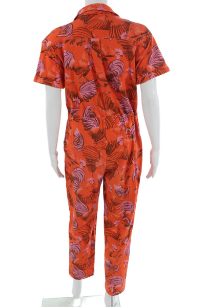 Rachel Antonoff Womens Orange Animal Print Collared Short Sleeve Jumpsuit Size S