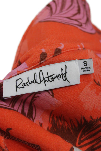 Rachel Antonoff Womens Orange Animal Print Collared Short Sleeve Jumpsuit Size S