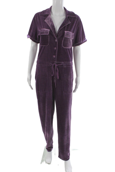 Rachel Antonoff Womens Jumpsuit Purple Collared Short Sleeve Loungewear Size S