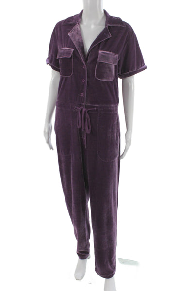 Rachel Antonoff Womens Jumpsuit Purple Collared Short Sleeve Loungewear Size S