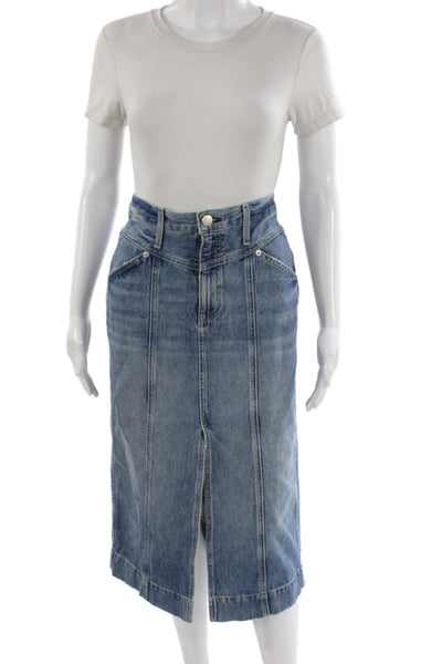 Amo Womens Straight Pencil Denim Skirt Blue Long 100% Cotton Size 28