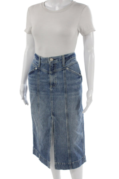 Amo Womens Straight Pencil Denim Skirt Blue Long 100% Cotton Size 28