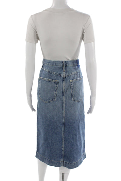 Amo Womens Straight Pencil Denim Skirt Blue Long 100% Cotton Size 28
