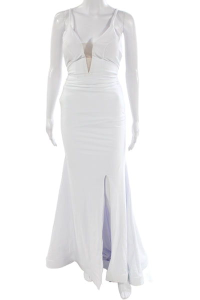 Jessica Angel Womens White Mermaid Bodycon Dress V Neck Sleeveless Maxi Size XS