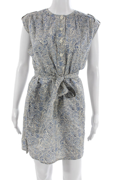 Vanessa Bruno Women Shirt Dress Beige Paisley Cotton Short Sleeve Size 36