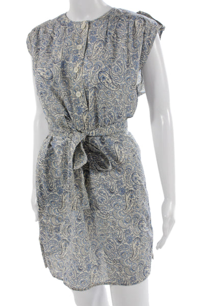 Vanessa Bruno Women Shirt Dress Beige Paisley Cotton Short Sleeve Size 36