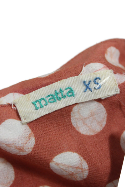 Matta Women Maxi Polka Dot Cotton VNeck 3/4 Sleeve Mid-Calf Dress Orange Size XS