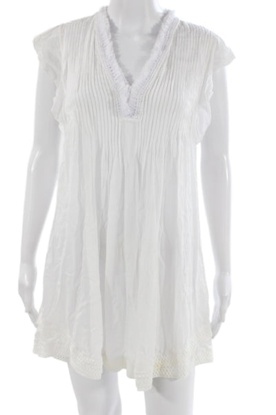 Poupette St. Barth Women Shift Dress White Viscose V Neck Short Sleeve Size XS