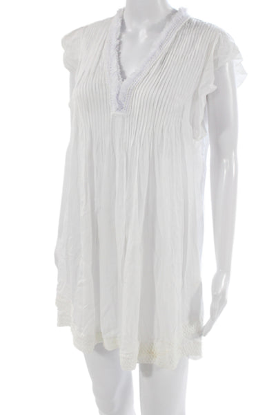 Poupette St. Barth Women Shift Dress White Viscose V Neck Short Sleeve Size XS