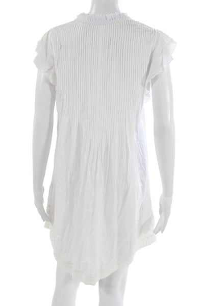 Poupette St. Barth Women Shift Dress White Viscose V Neck Short Sleeve Size XS
