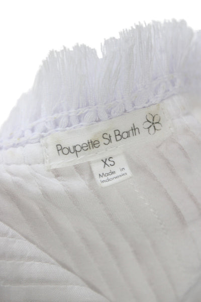 Poupette St. Barth Women Shift Dress White Viscose V Neck Short Sleeve Size XS