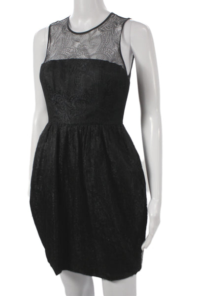 Jane Oh Womens Fit & Flare Paisley Black Sleeveless Zip Dress Size 0