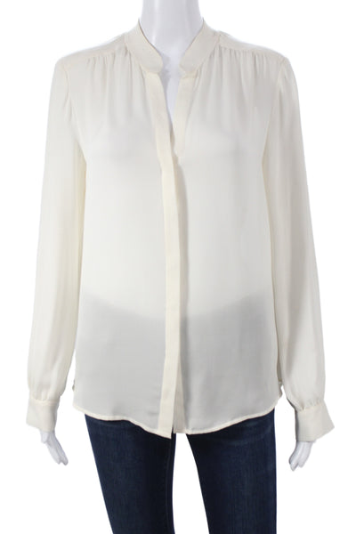 L Agence Womens Basic Silk Blouse Collared Button Long Sleeve Ivory Size S