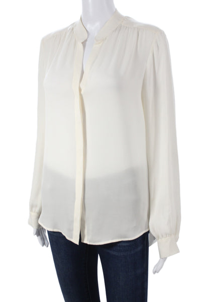 L Agence Womens Basic Silk Blouse Collared Button Long Sleeve Ivory Size S