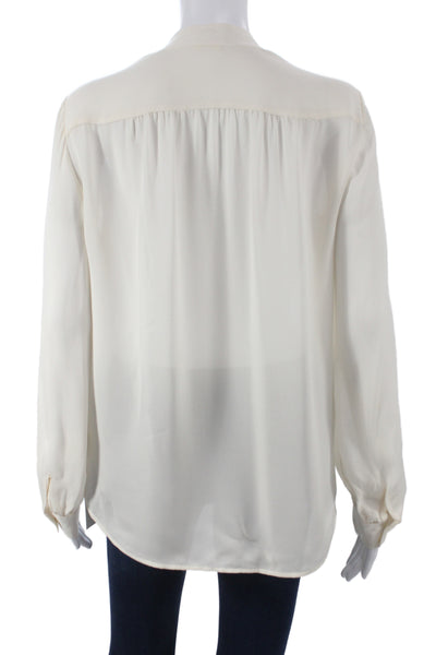 L Agence Womens Basic Silk Blouse Collared Button Long Sleeve Ivory Size S