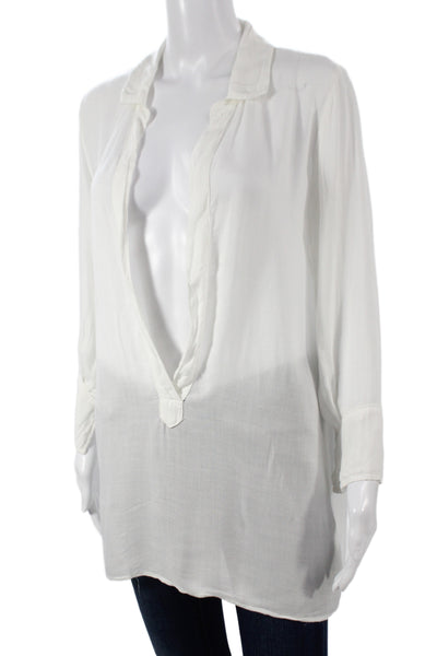CP Shades Women Tunic Blouse White Cotton 3/4 Sleeve Collared Pullover Size XS