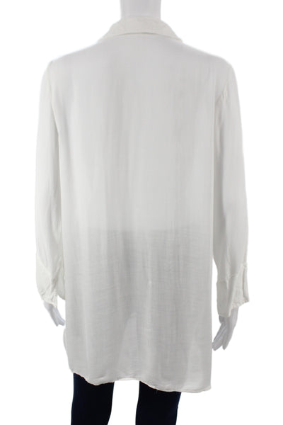 CP Shades Women Tunic Blouse White Cotton 3/4 Sleeve Collared Pullover Size XS