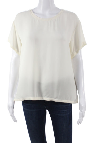 Theory Womens Silk Short Sleeve Crew Neck Blouse Ivory Solid Size S