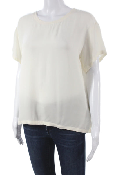 Theory Womens Silk Short Sleeve Crew Neck Blouse Ivory Solid Size S