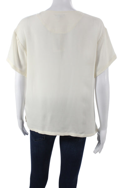 Theory Womens Silk Short Sleeve Crew Neck Blouse Ivory Solid Size S