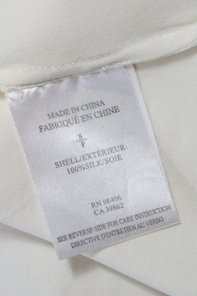 Theory Womens Silk Short Sleeve Crew Neck Blouse Ivory Solid Size S