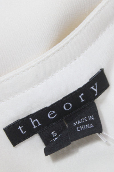 Theory Womens Silk Short Sleeve Crew Neck Blouse Ivory Solid Size S