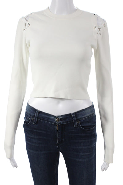 Proenza Schouler Women Cropped Viscose Long Sleeve White T-Shirt Size XS