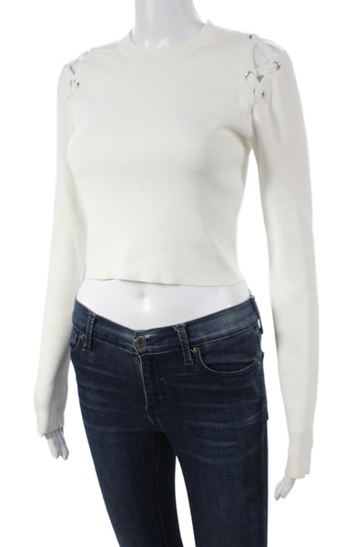 Proenza Schouler Women Cropped Viscose Long Sleeve White T-Shirt Size XS