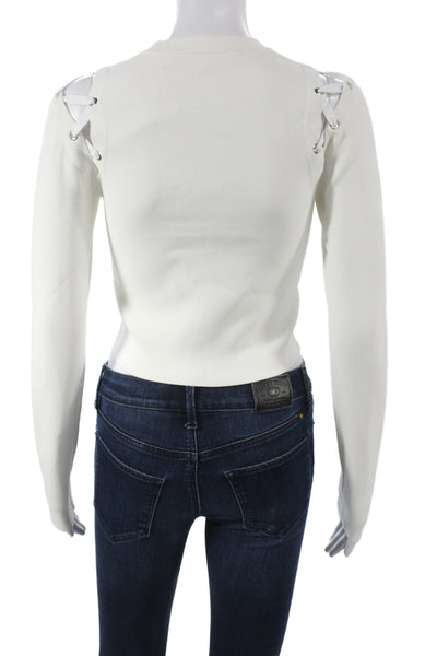 Proenza Schouler Women Cropped Viscose Long Sleeve White T-Shirt Size XS