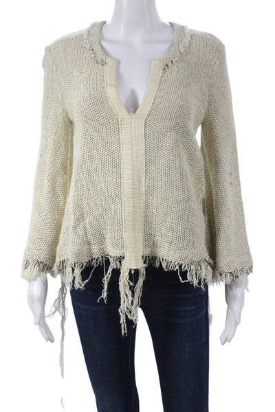 IRO Womens Bohemian V Neck Pullover Sweater Ivory Size 34