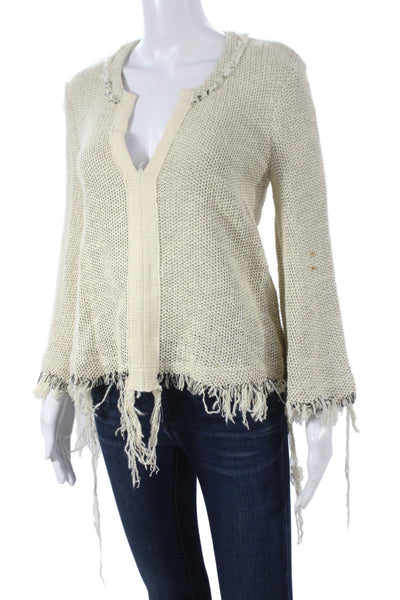 IRO Womens Bohemian V Neck Pullover Sweater Ivory Size 34