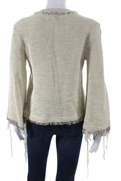 IRO Womens Bohemian V Neck Pullover Sweater Ivory Size 34