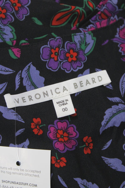 Veronica Beard Women Peplum Floral Silk V-Neck Short Sleeve Blouse Size 00