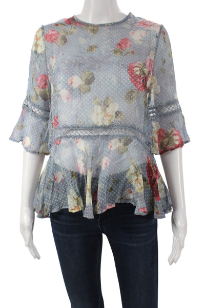 Zimmermann Womens Multicolor Silk Blend Floral Basic Blouse 3/4 Sleeve Size 0