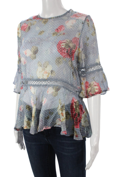 Zimmermann Womens Multicolor Silk Blend Floral Basic Blouse 3/4 Sleeve Size 0