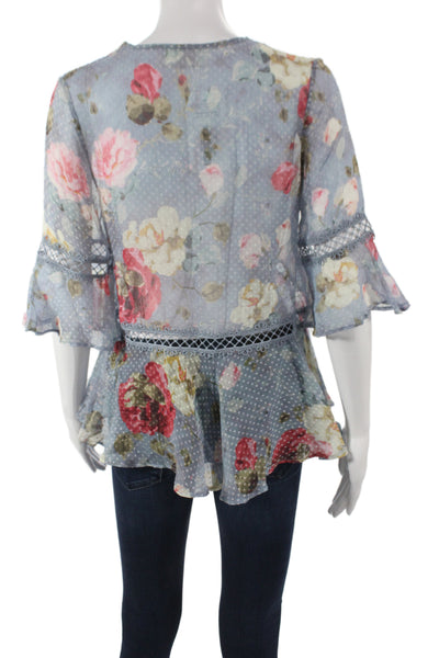 Zimmermann Womens Multicolor Silk Blend Floral Basic Blouse 3/4 Sleeve Size 0