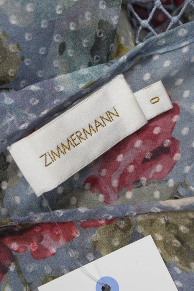 Zimmermann Womens Multicolor Silk Blend Floral Basic Blouse 3/4 Sleeve Size 0