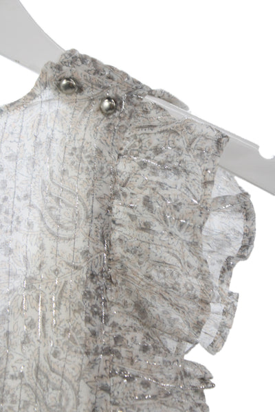 Louis & Louise Girls Ruffled Sleeve Crew Neck Floral Paisley Dress White Gray 3T